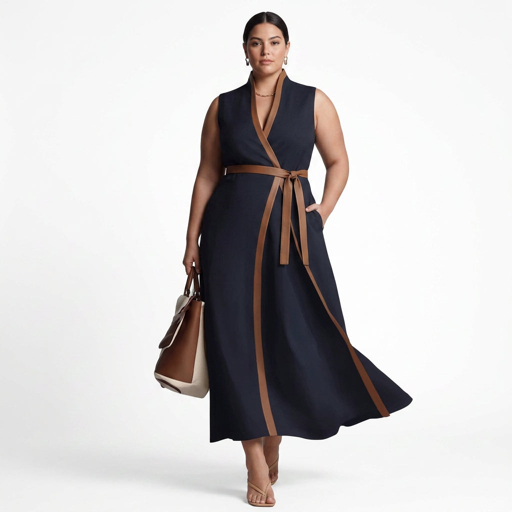 Delphine Contrast Sleeveless Dress: Effortless Office Elegance