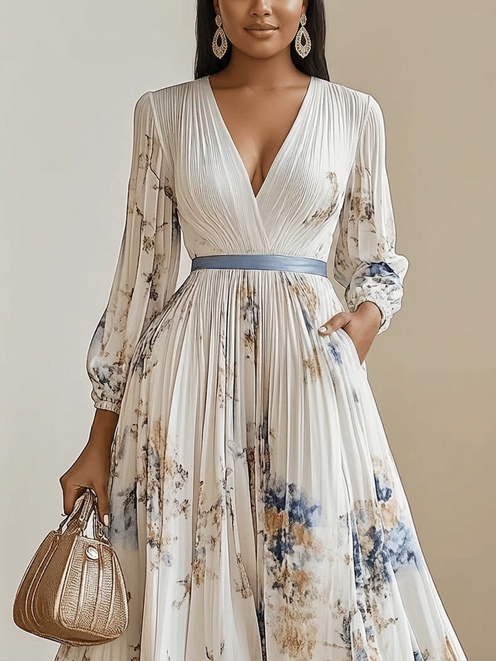 Kaia | White Floral Chiffon Balloon Sleeve Maxi Dress