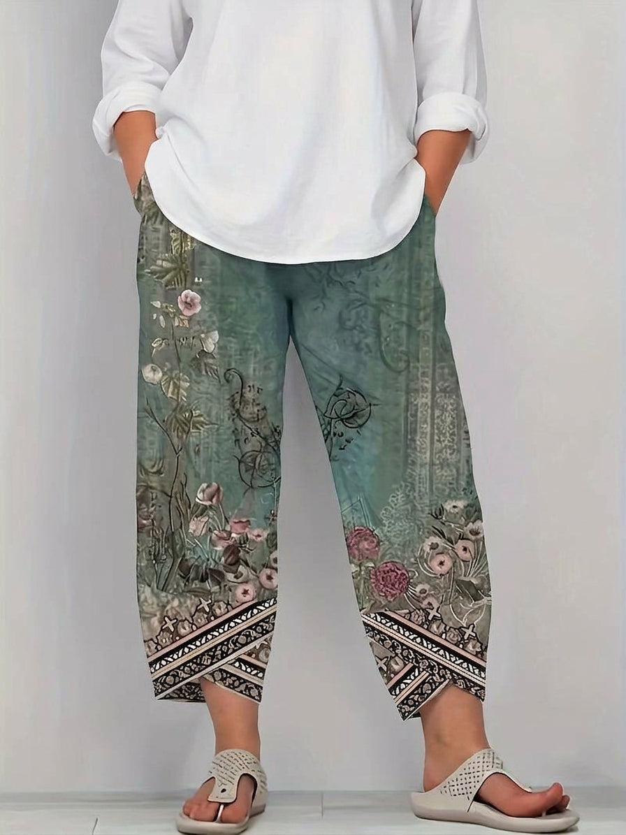 Olwen | Vintage Floral Capri Trouser With Elastic Waist