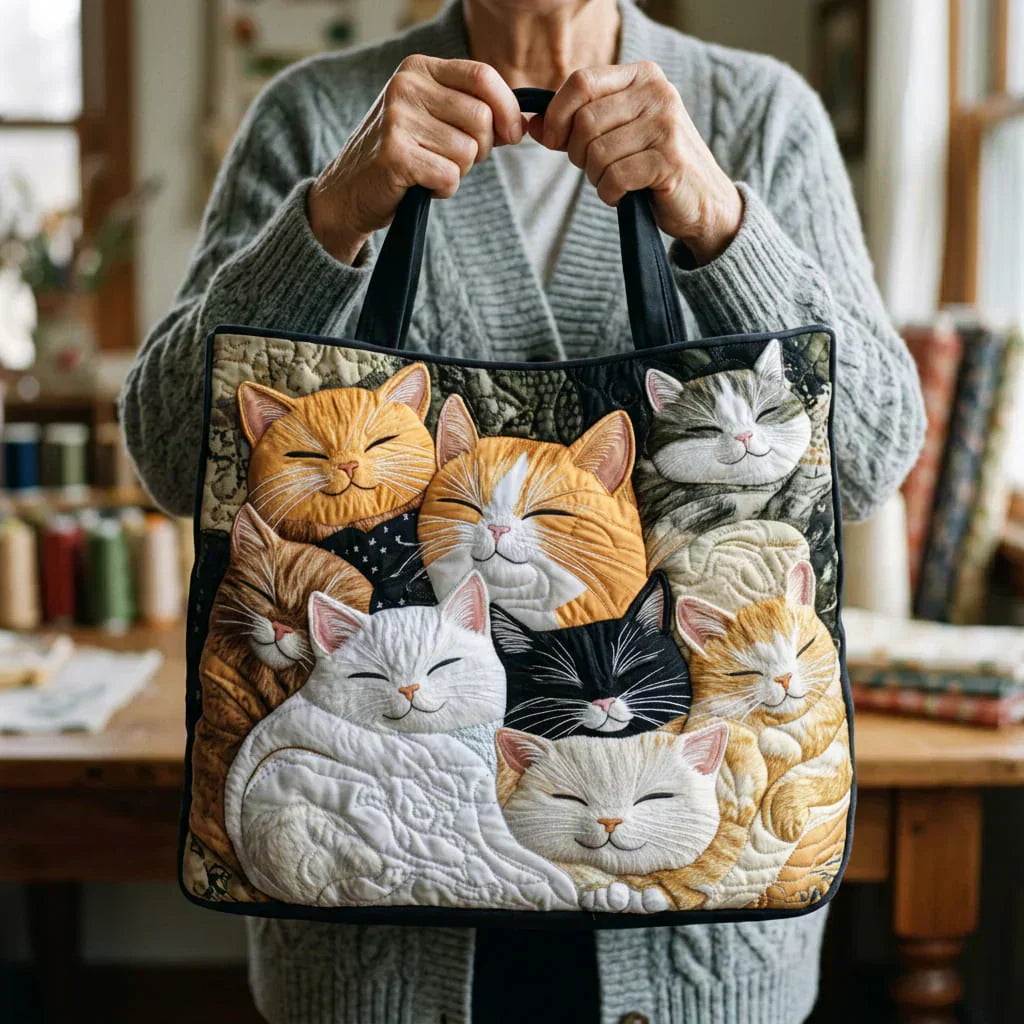 Evadne Quilted Bag - Sleeping Kittens