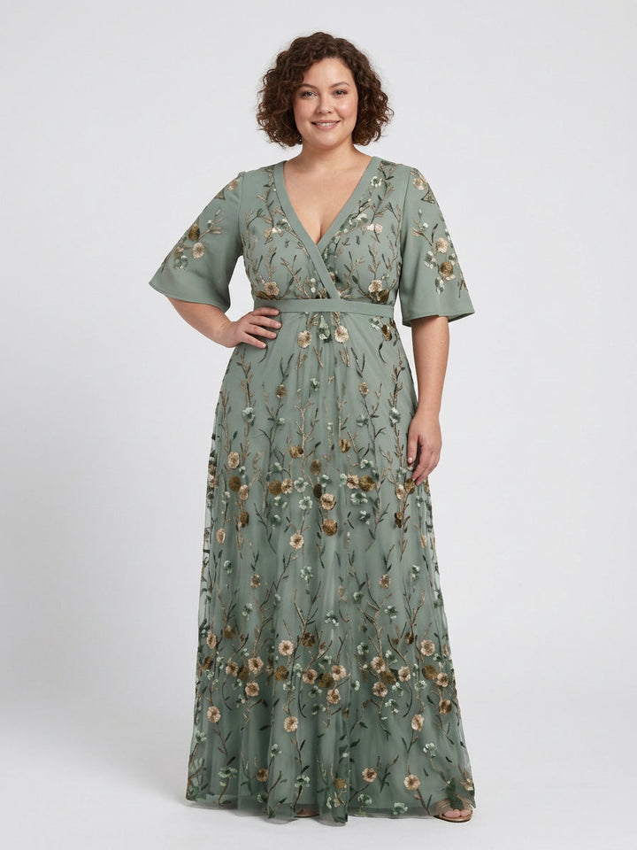 Honora | Floral V Neck Short Sleeve Maxi Dress