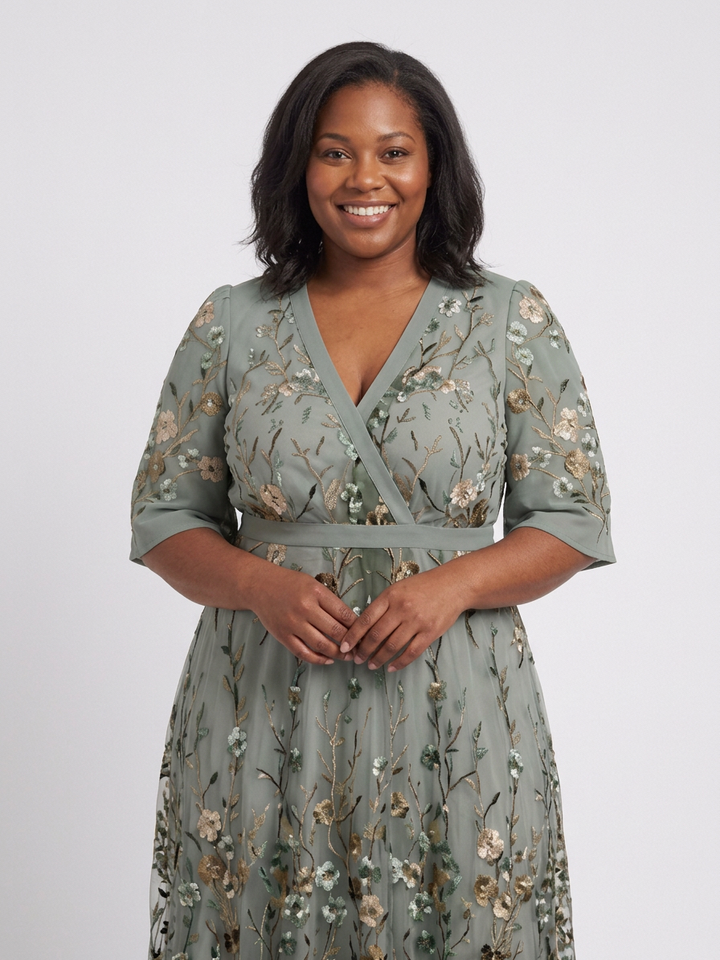 Honora | Floral V Neck Short Sleeve Maxi Dress