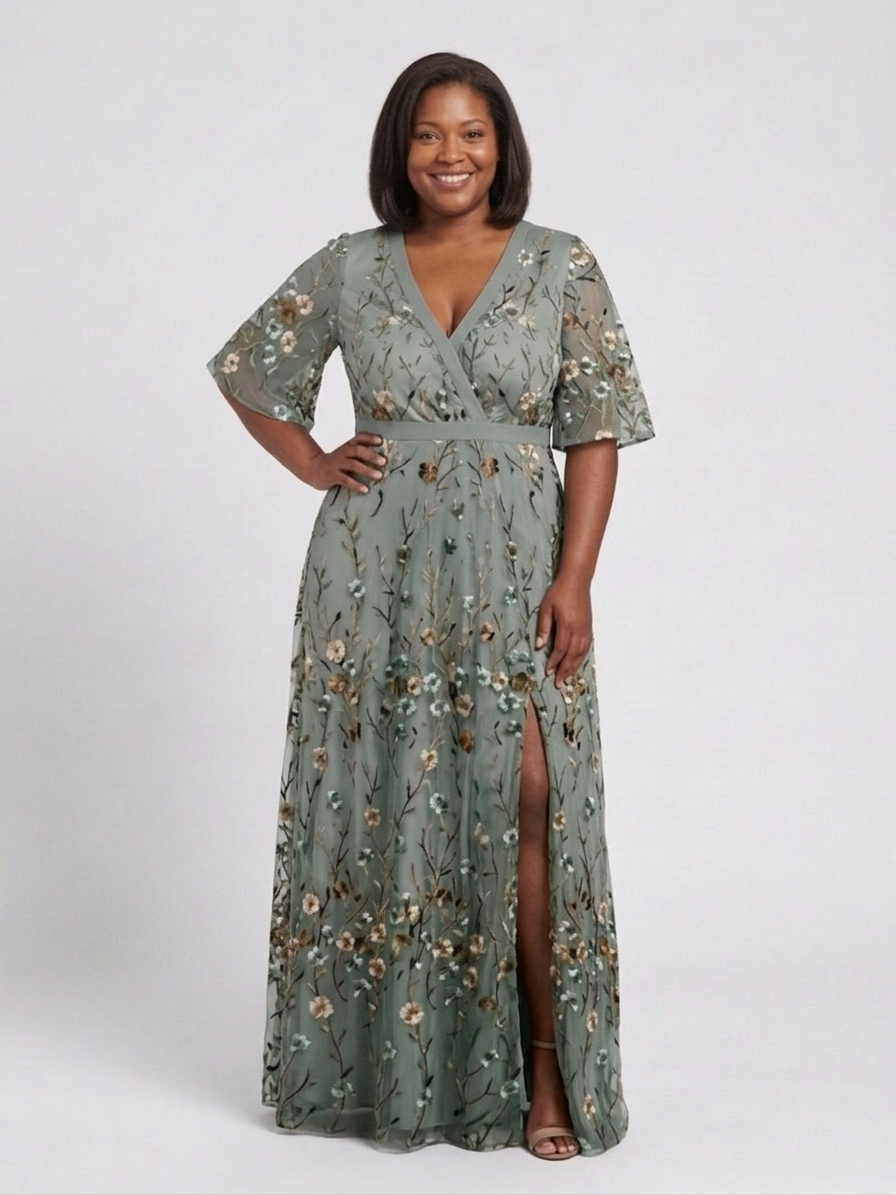 Honora | Floral V Neck Short Sleeve Maxi Dress