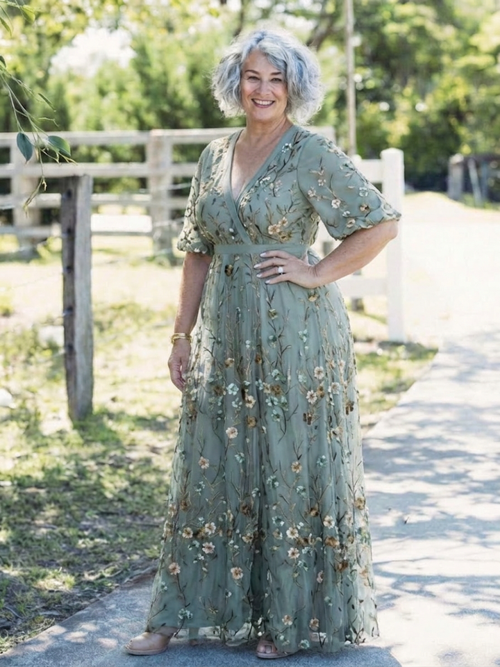 Honora | Floral V Neck Short Sleeve Maxi Dress