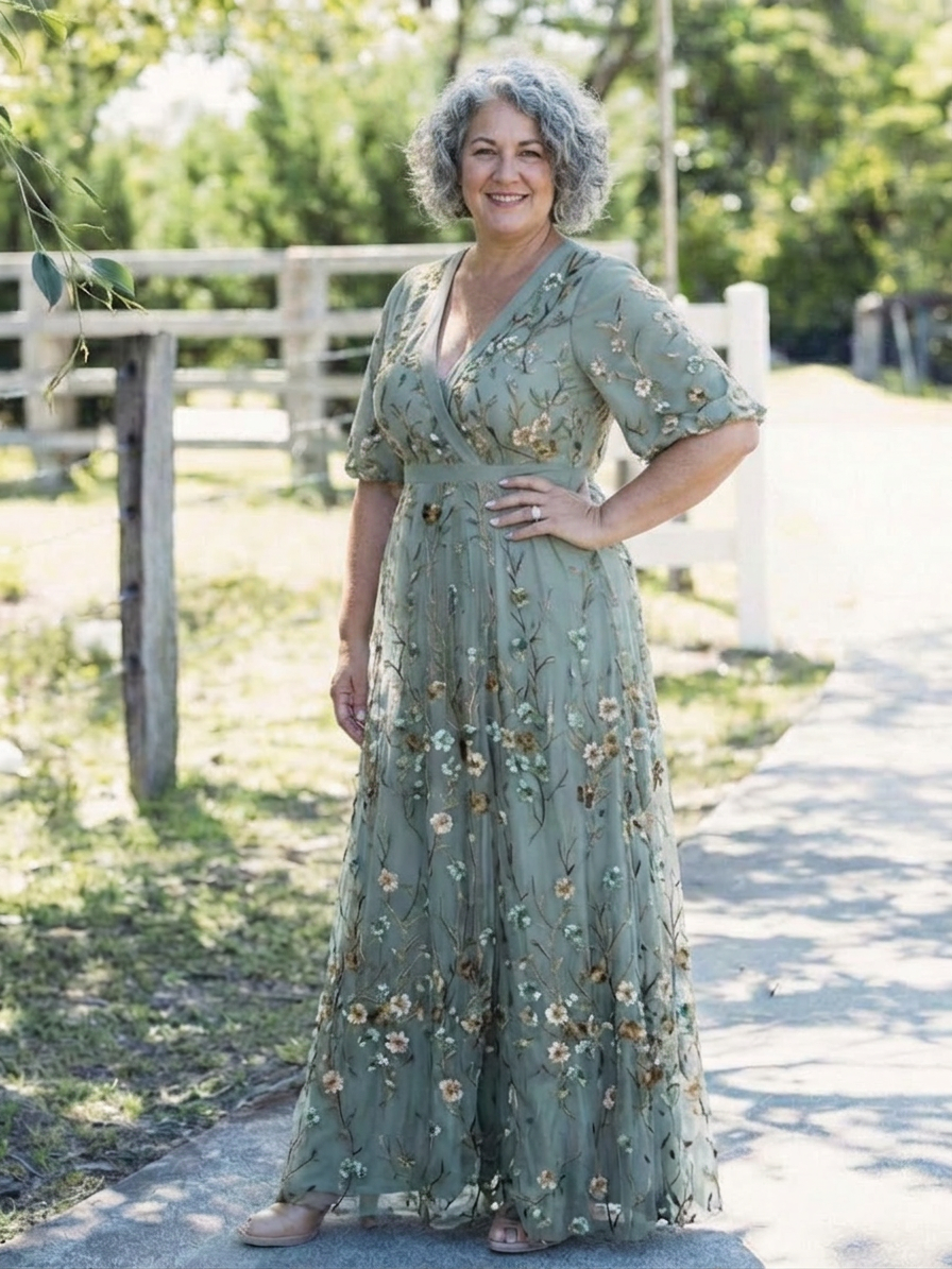 Stella &amp; Grace™ | Floral V Neck Short Sleeve Maxi Dress