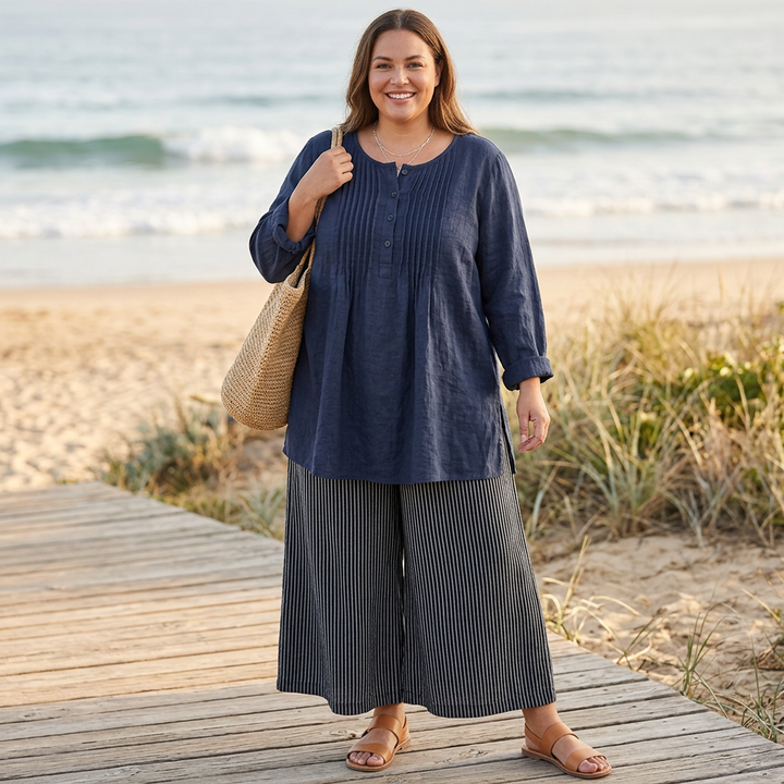 Farah┃Solid color, casual tunic with buttons