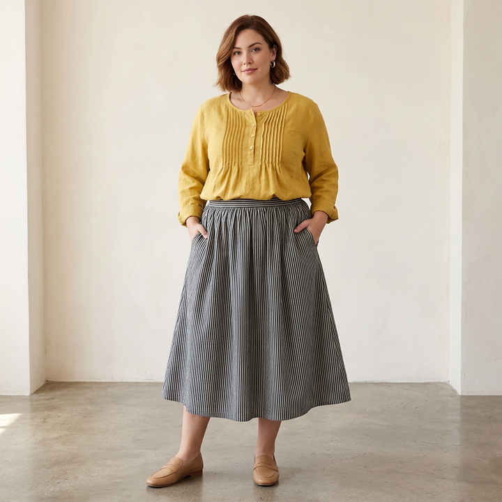 Farah┃Solid color, casual tunic with buttons