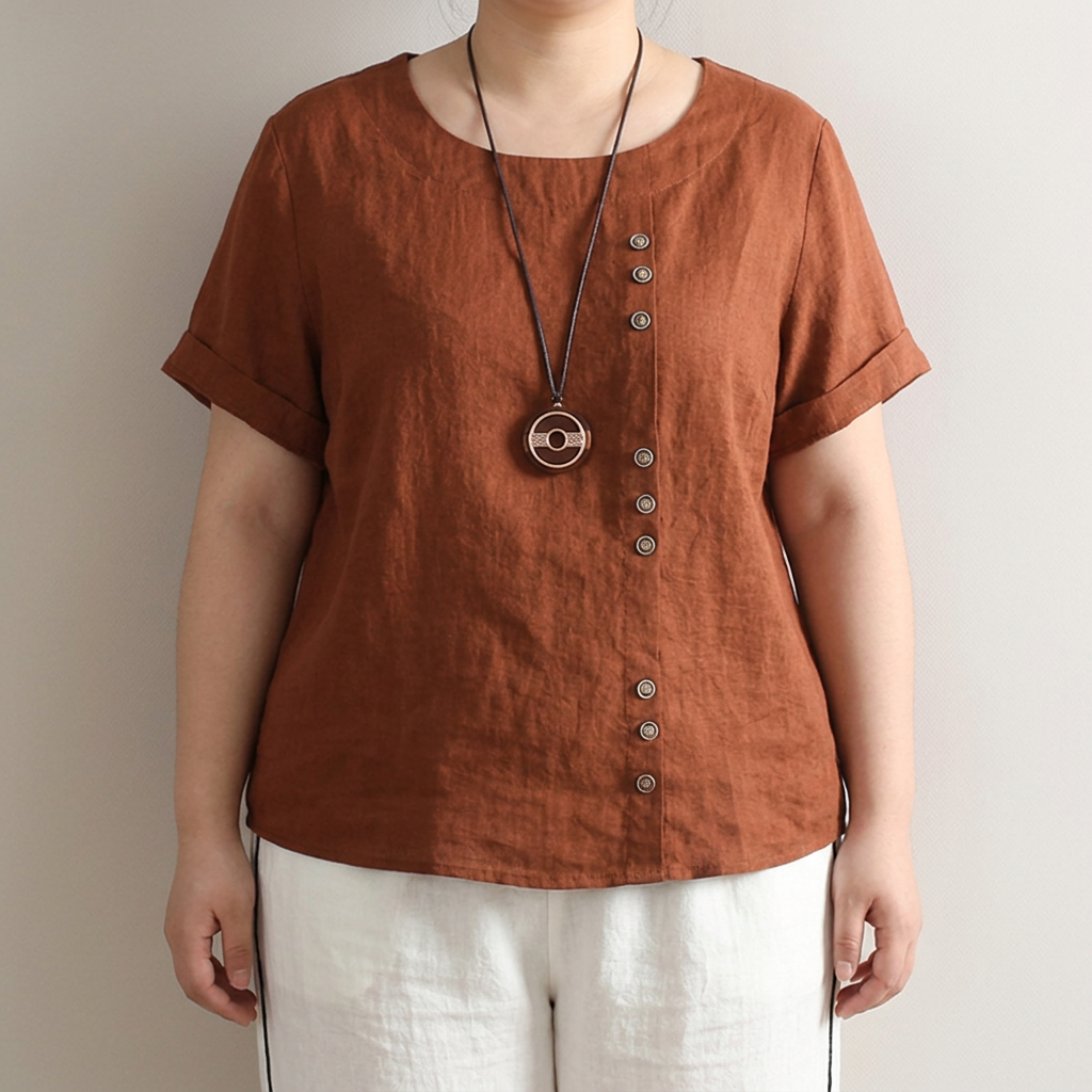 Opaline round neck button-up T-shirt