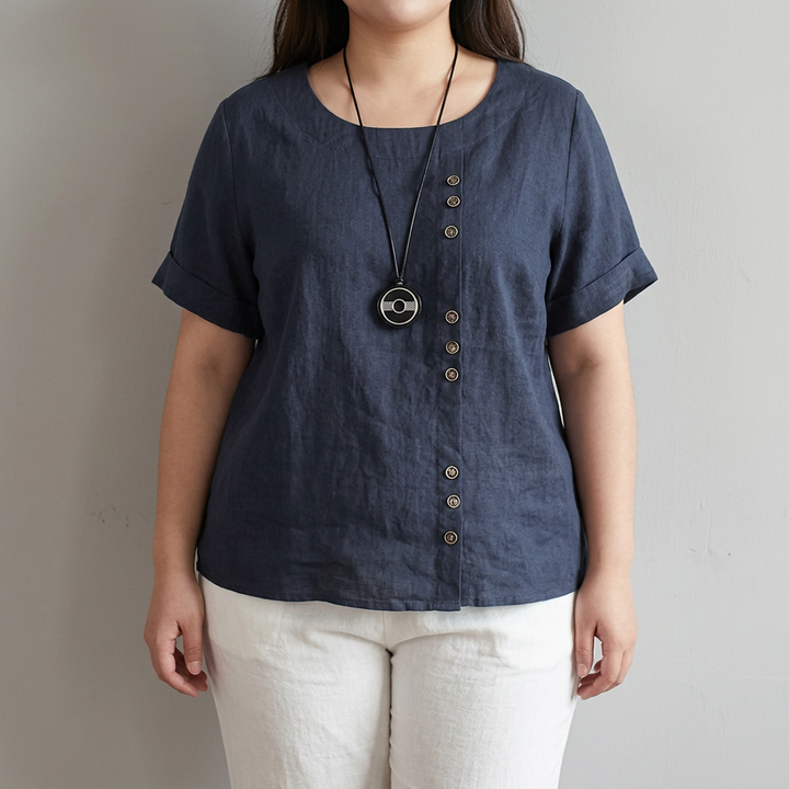 Opaline round neck button-up T-shirt