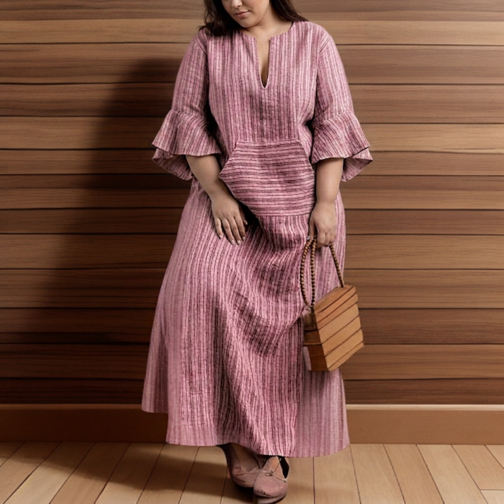 Hailey┃Casual long dress with vintage stripes and V-neck