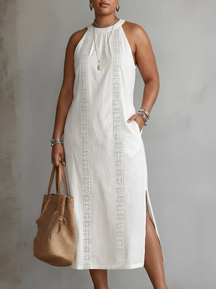Galina | Linen midi dress with mandarin collar
