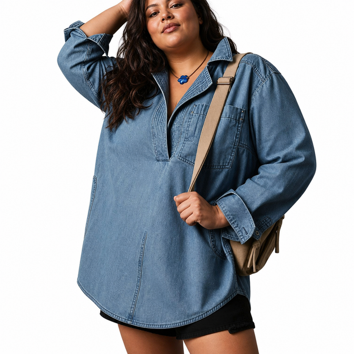 Emilia | Chic V-Neck Denim Tunic Top