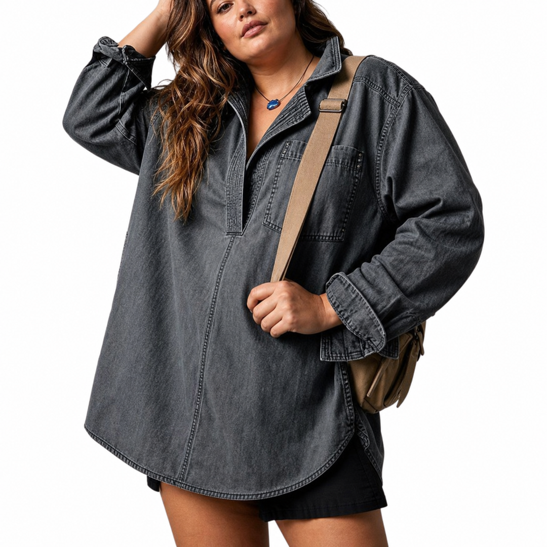 Emilia | Chic V-Neck Denim Tunic Top