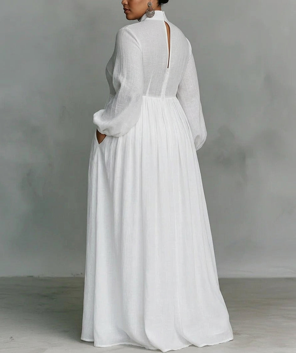 Sunniva | White Flowing Button-Front Maxi Dress