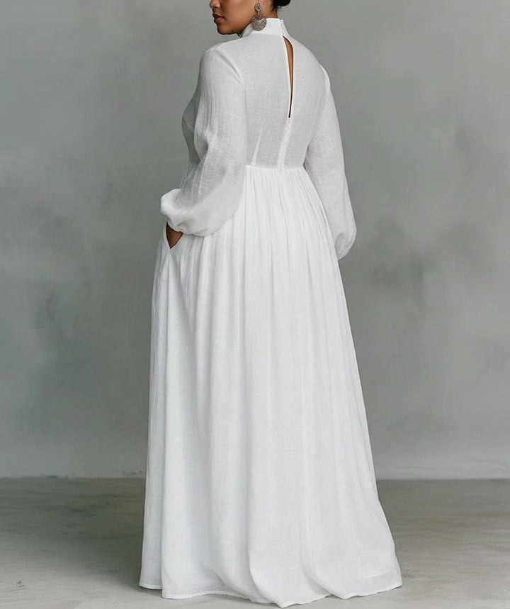 Sylvie | White Flowing Button-Front Maxi Dress