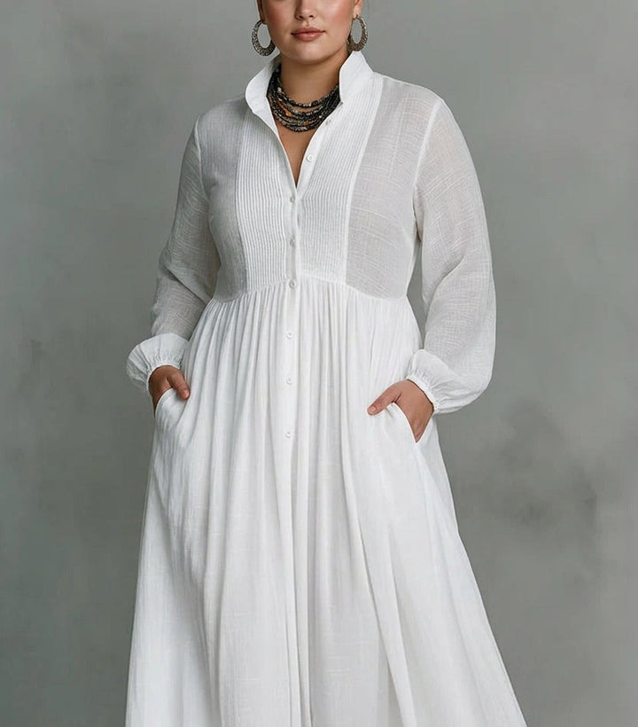 Sylvie | White Flowing Button-Front Maxi Dress