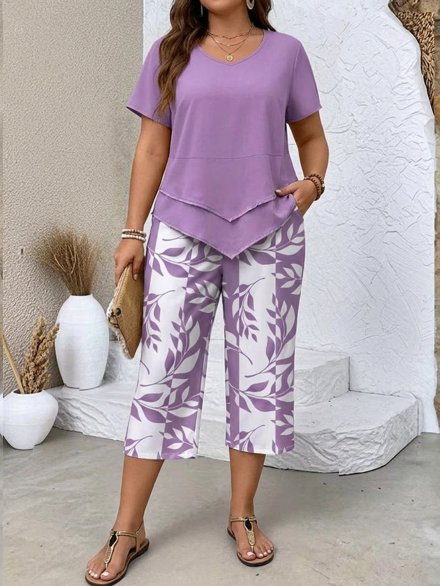 Cosima | Casual Leaf Print Two-Piece Set