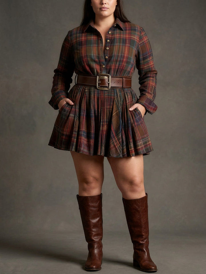 Vintage Red and Brown Checked Mini Dress (Includes Belt)