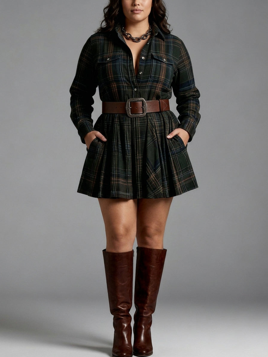 Vintage Red and Brown Checked Mini Dress (Includes Belt)
