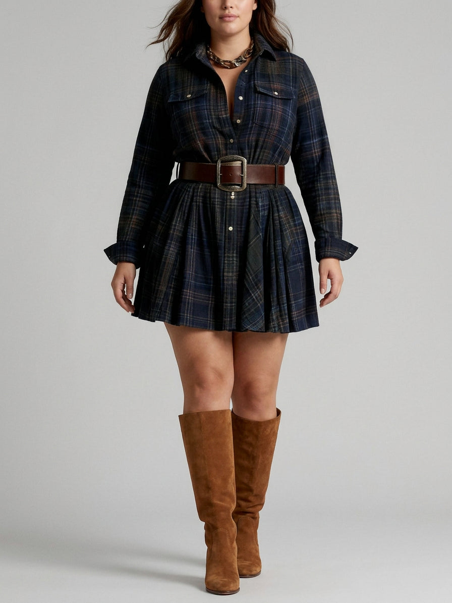Vintage Red and Brown Checked Mini Dress (Includes Belt)
