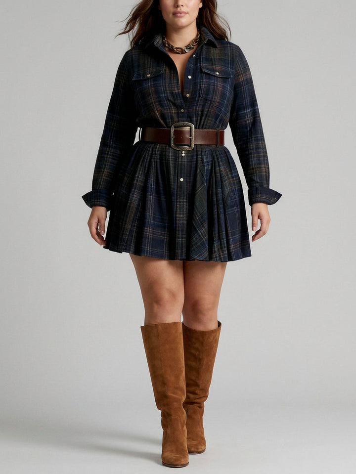 Vintage Red and Brown Checked Mini Dress (Includes Belt)