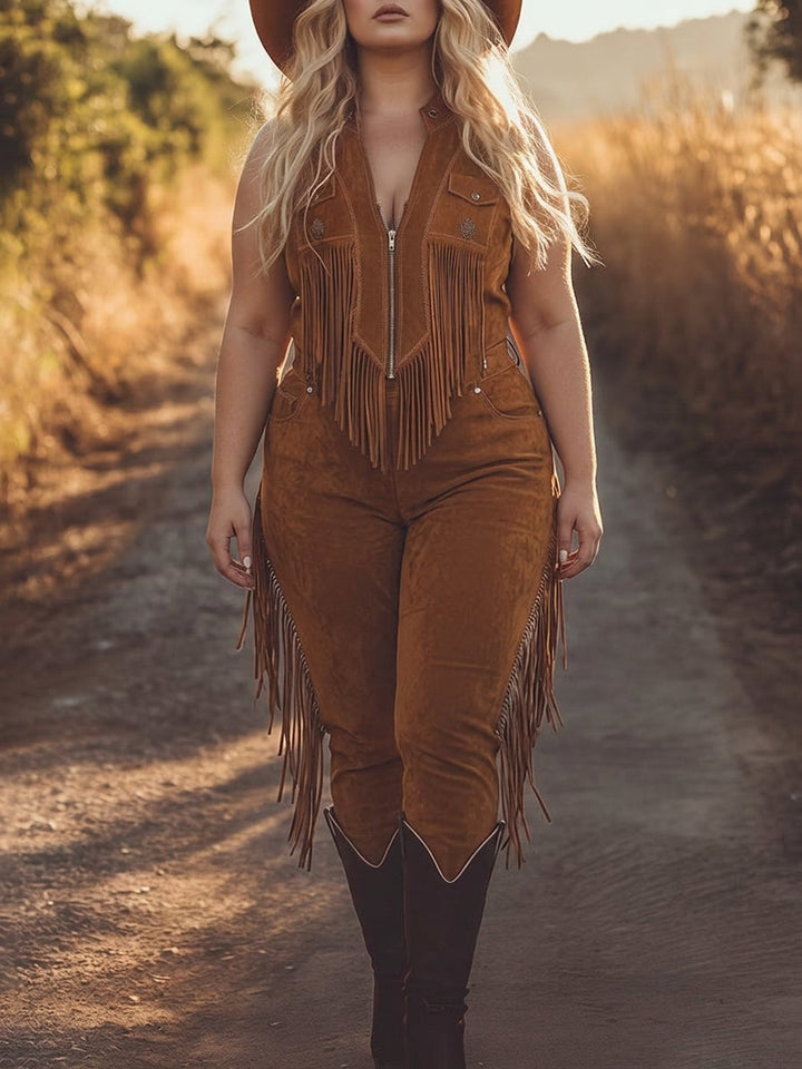 Solveig - Brown Suede Zip-Up Jumpsuit