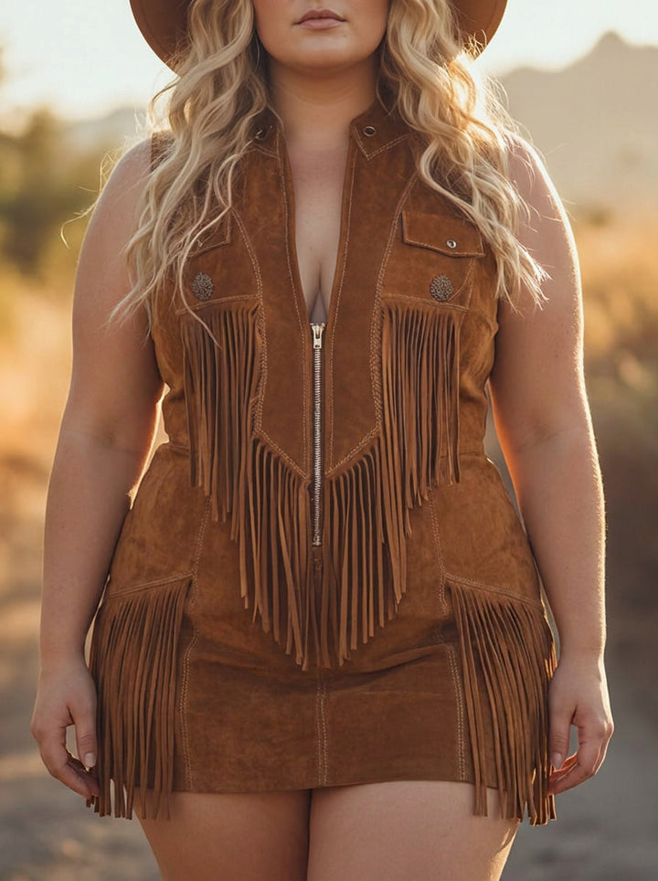 Solveig - Brown Suede Zip-Up Jumpsuit