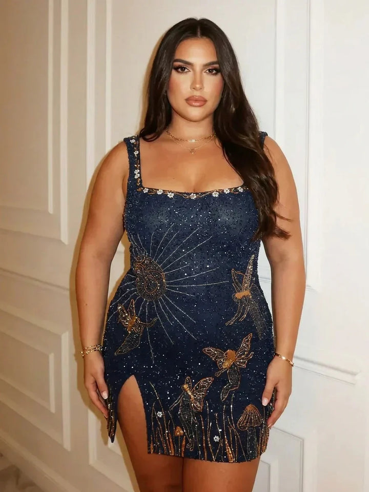 Eira – Midnight Blue Beaded Mini Dress