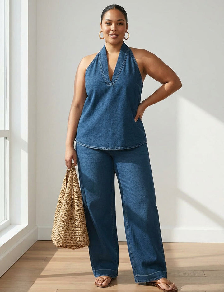 Junia | Vintage Washed Soft Denim-Look Two-Piece Set