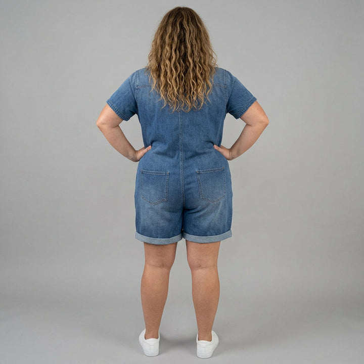 Katya | Vintage Short Cotton Denim-Look Overalls