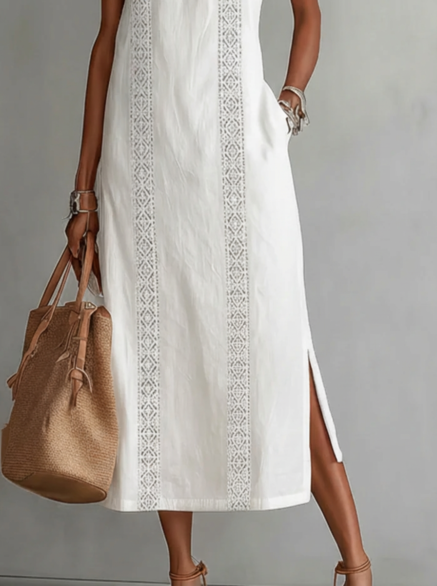 Irina | Sleeveless Lace Detail Midi Dress