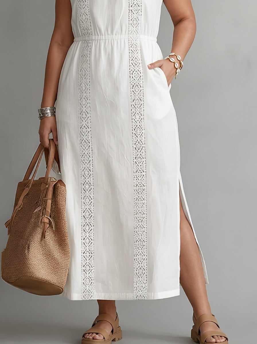 Galina | Linen midi dress with mandarin collar