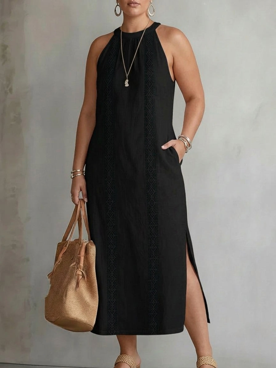 Galina | Linen midi dress with mandarin collar