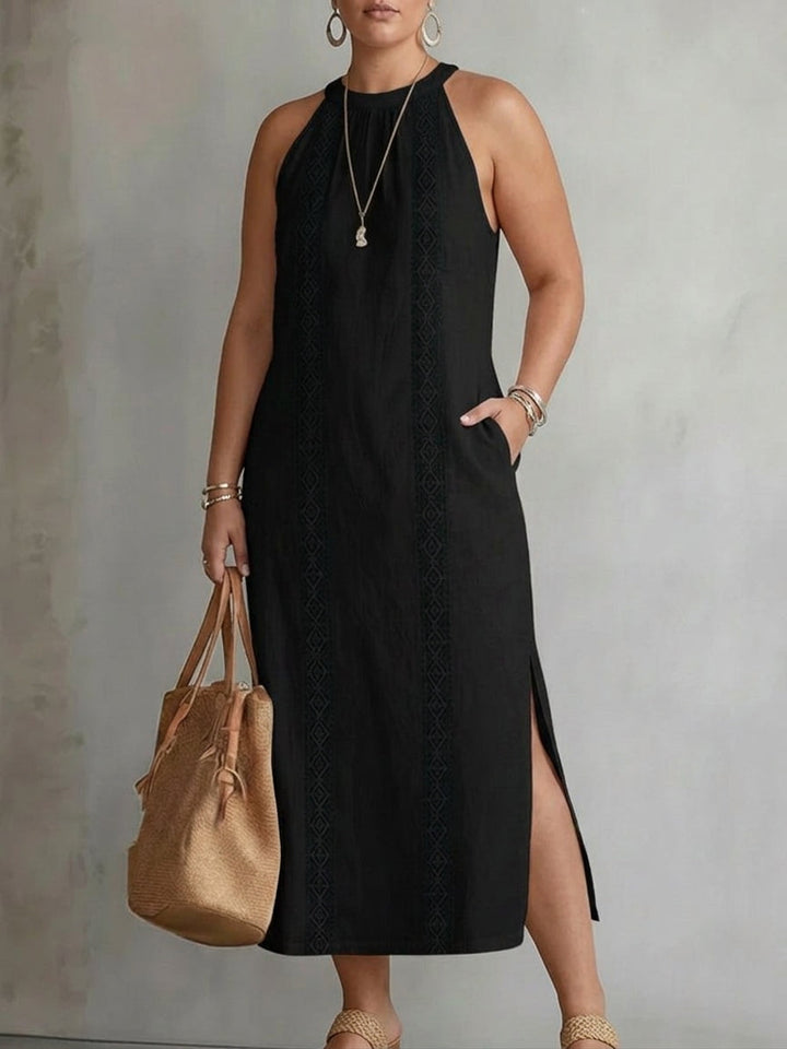 Galina | Linen midi dress with mandarin collar