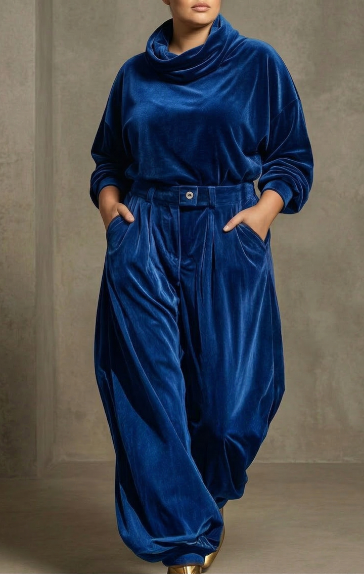 Vintage brown velvet hoodie and loose Trousers set (Includes belt)