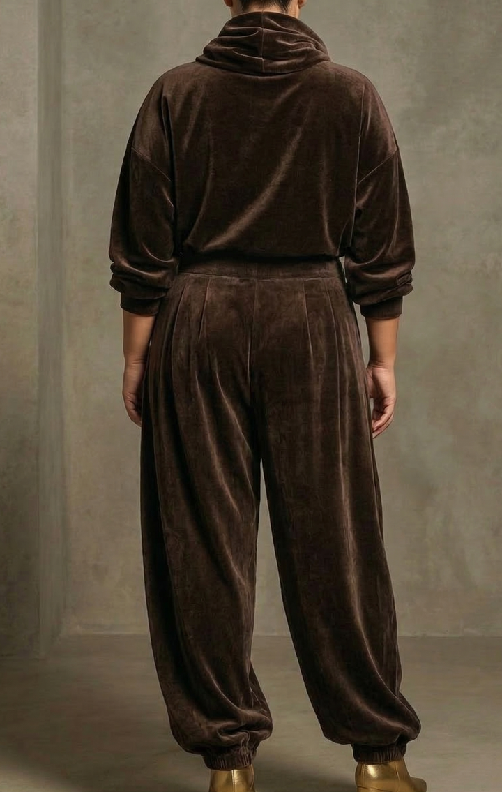 Vintage brown velvet hoodie and loose Trousers set (Includes belt)