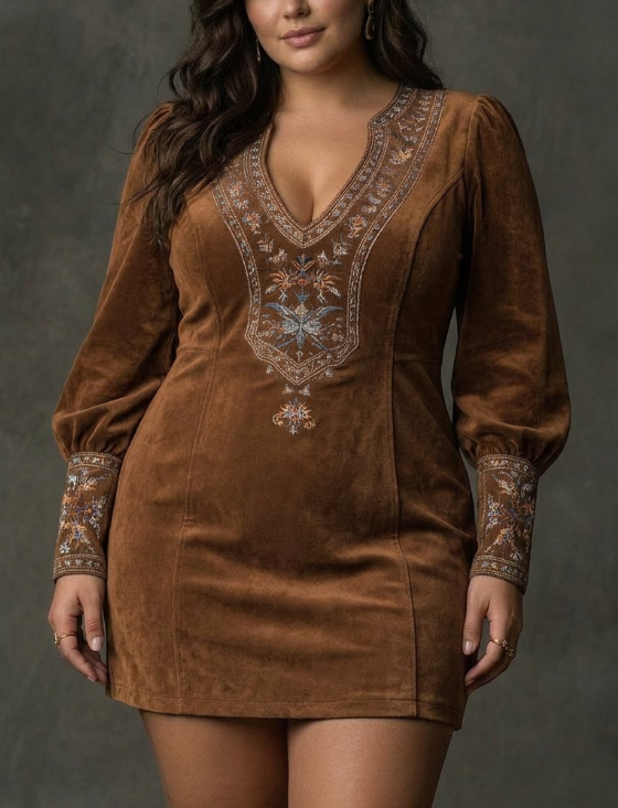 Short Dress with Suede Effect
