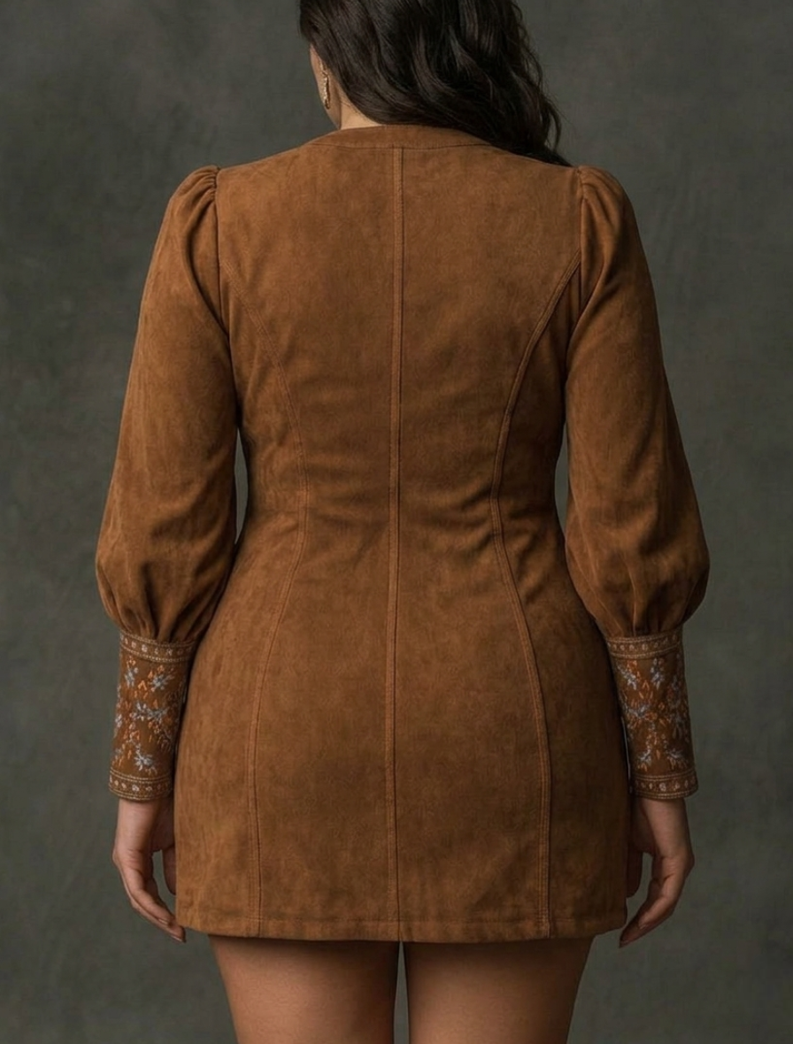 Short Dress with Suede Effect