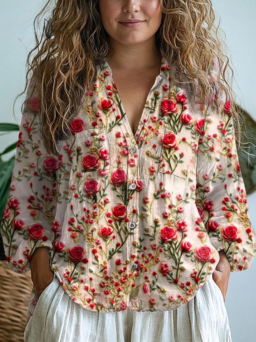 Daria | Retro Floral Art Print Casual Long Sleeve