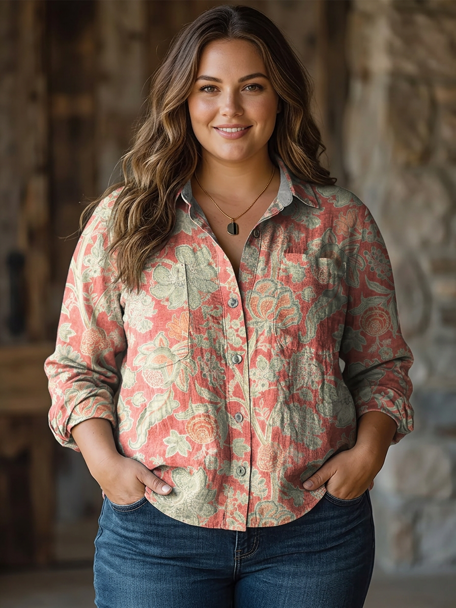 Clemence | Vintage Lovely Floral Pattern Art Print Casual Long Sleeve