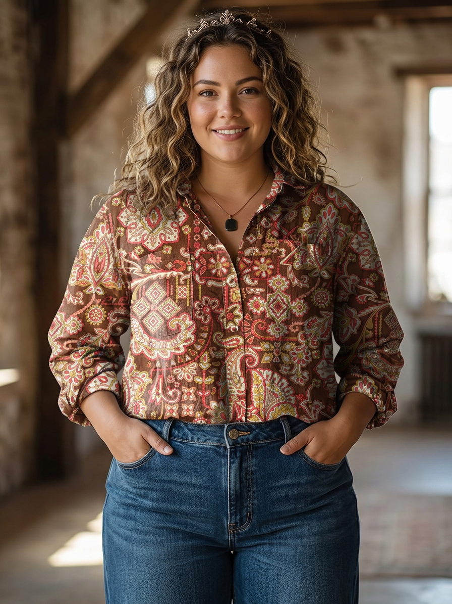 Ingrid | Vintage Ethnic Flower Print Casual Long Sleeve