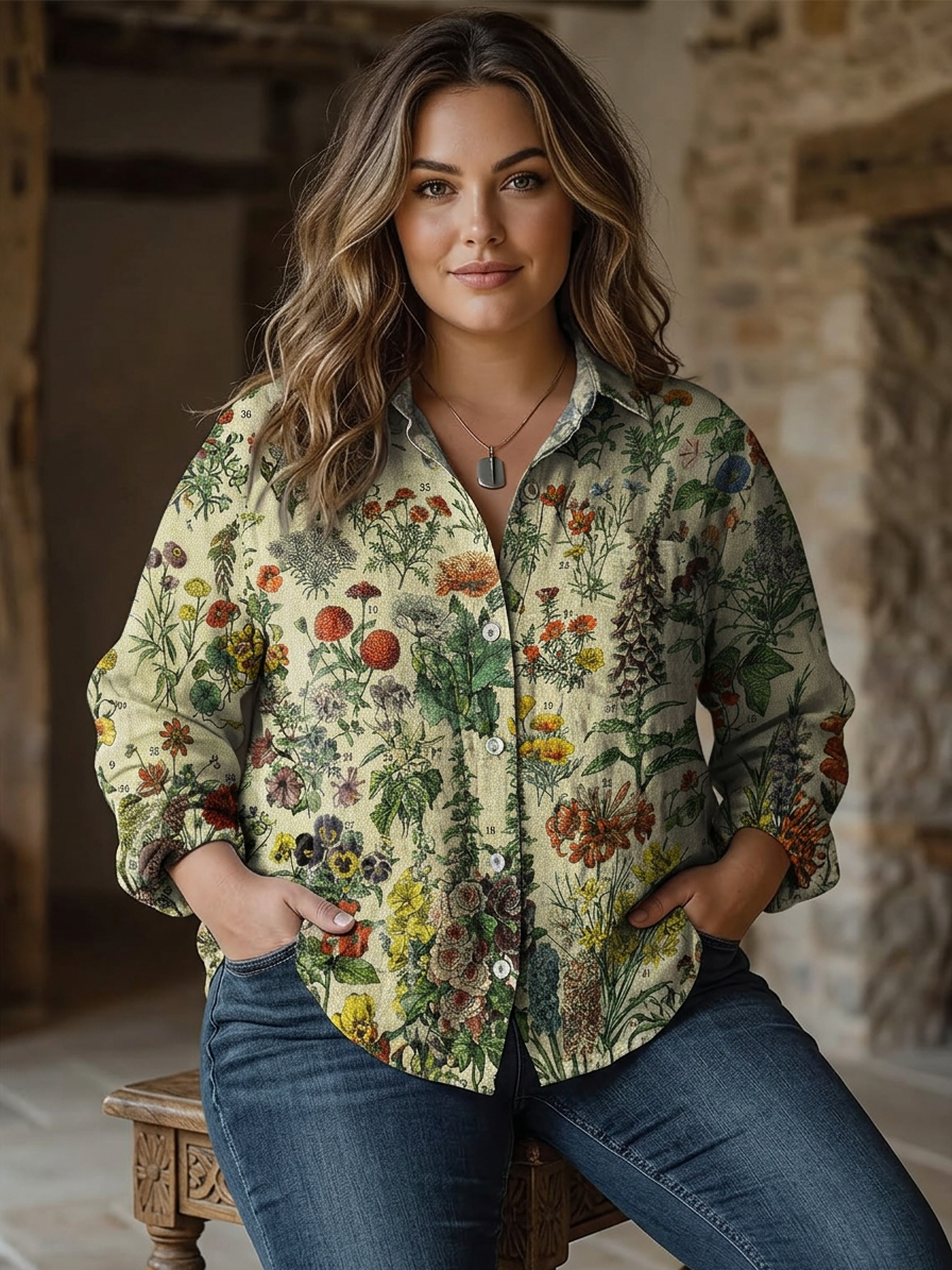 Amina | Vintage Lovely Floral Art Print Casual Long Sleeve