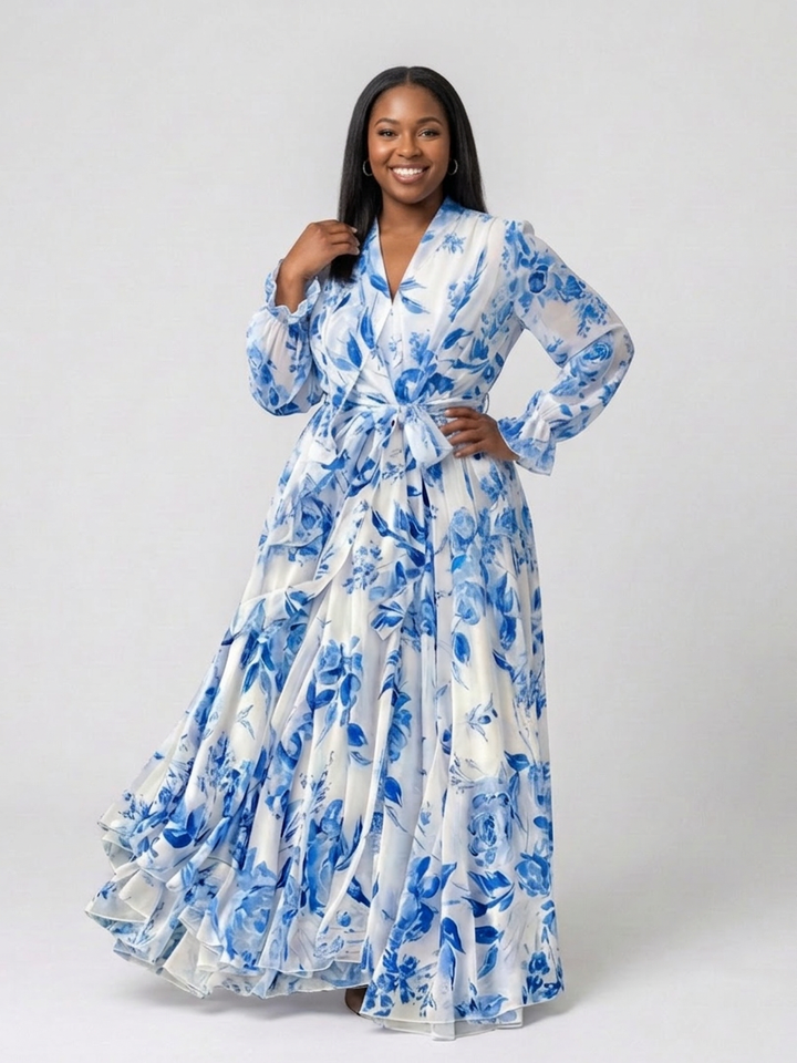 Layla | Floral Long Sleeve Wrap Maxi Dress