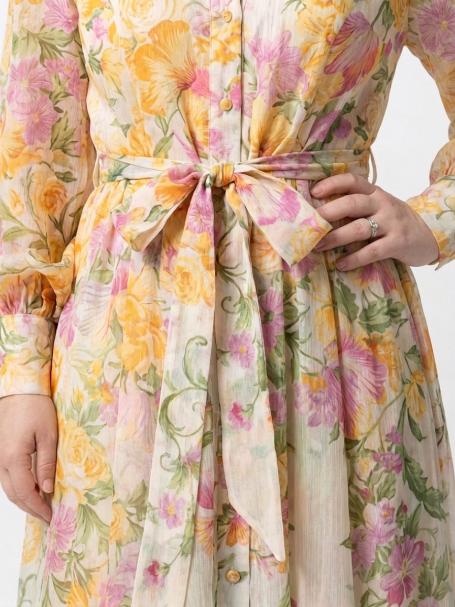 Sunniva | Floral Sheer Long Sleeve Maxi Dress