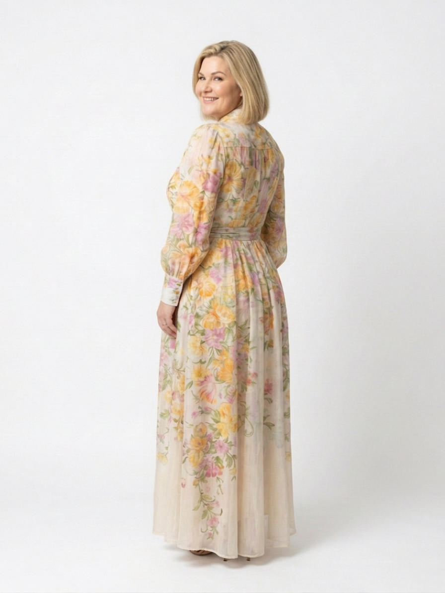 Sunniva | Floral Sheer Long Sleeve Maxi Dress