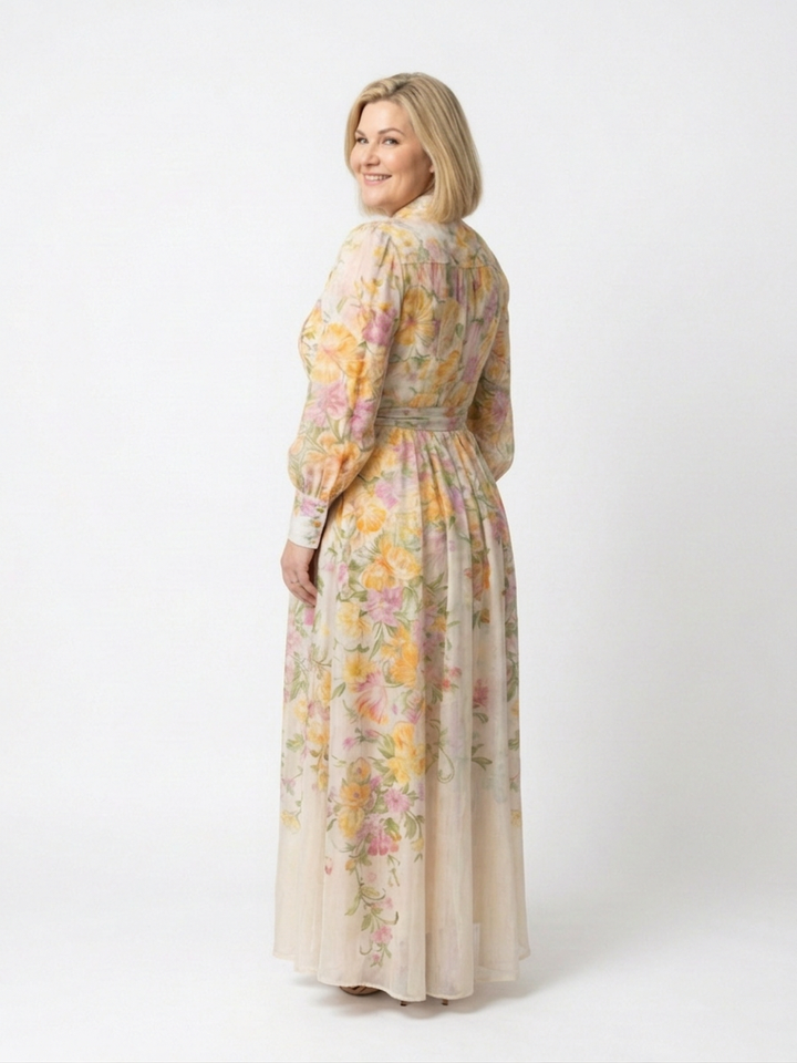 Sunniva | Floral Sheer Long Sleeve Maxi Dress