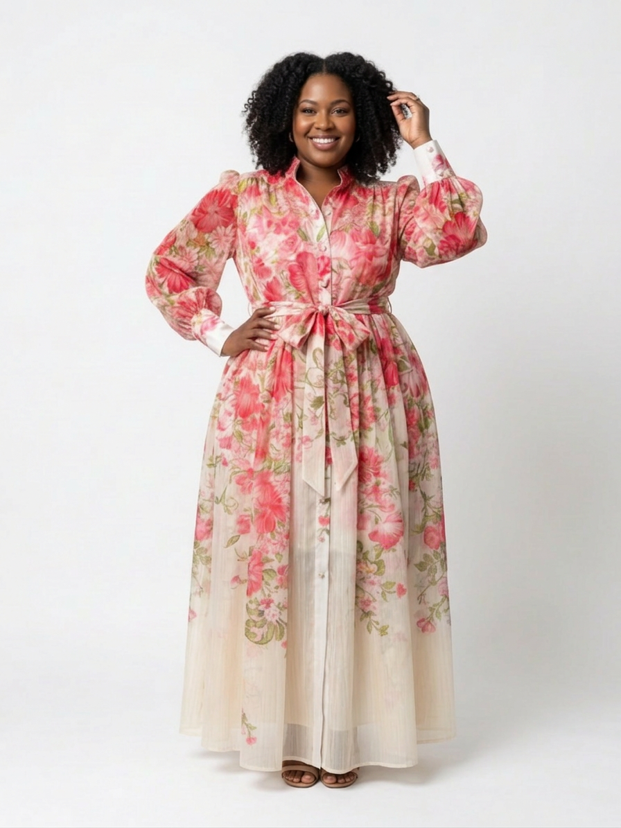 Sunniva | Floral Sheer Long Sleeve Maxi Dress