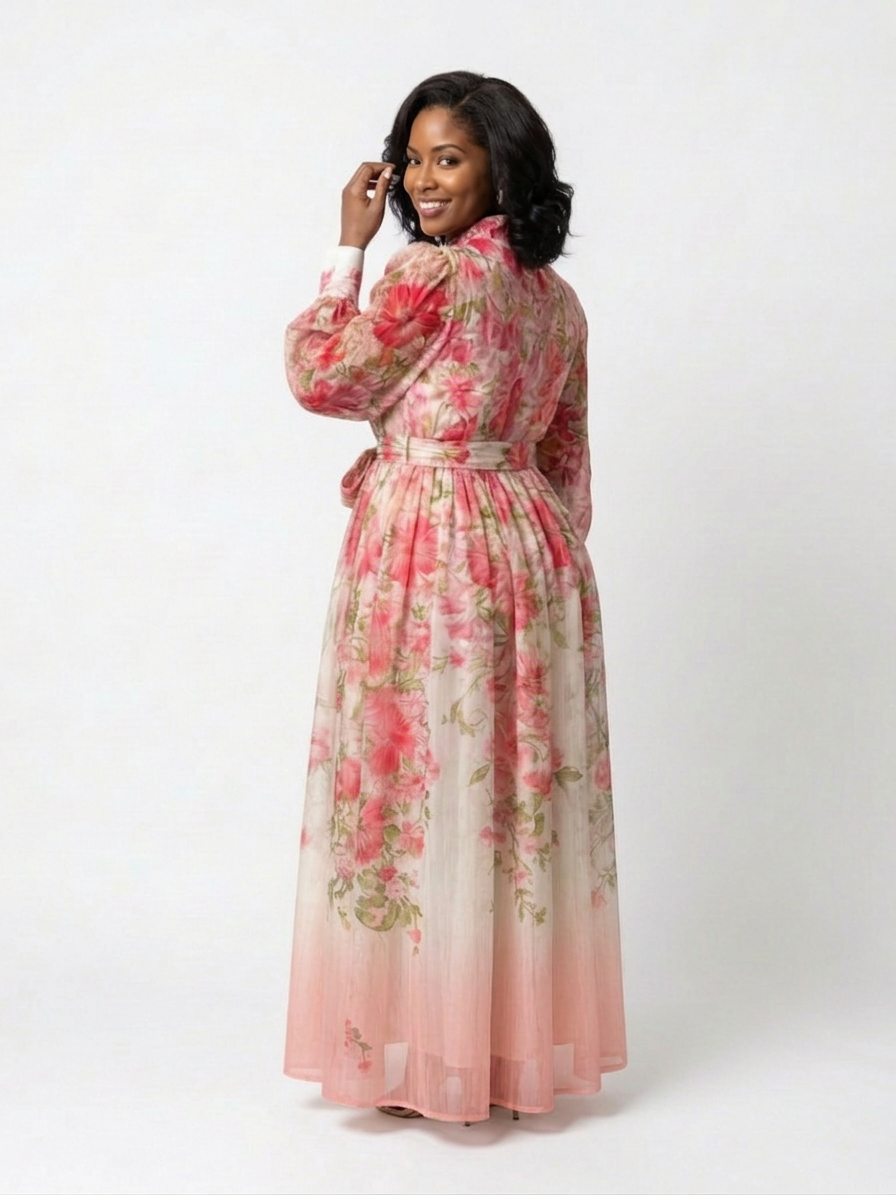 Sunniva | Floral Sheer Long Sleeve Maxi Dress